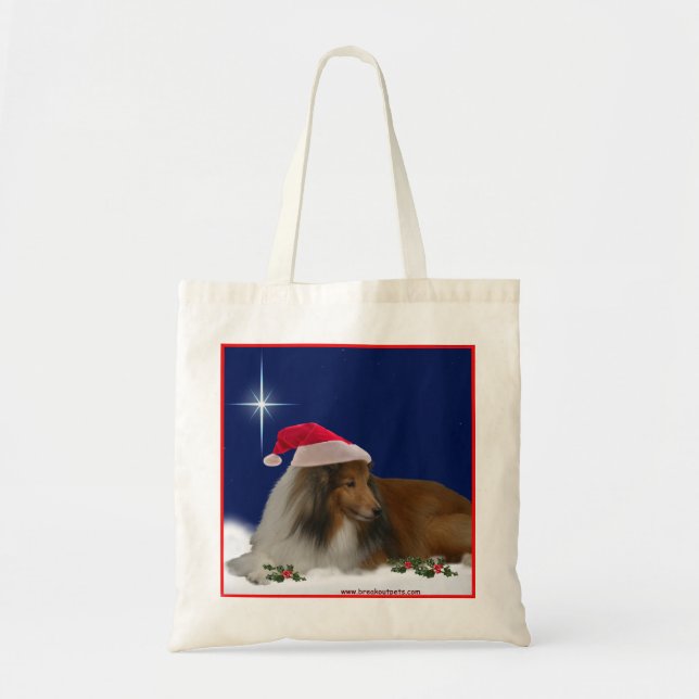 Bolso De Tela Tote de Sheltie del día de fiesta (Frente)