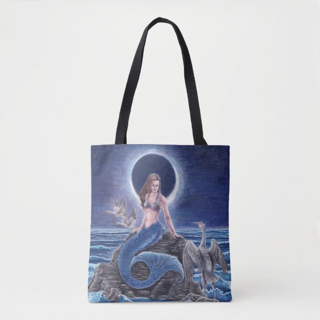 Bolso De Tela Tote de sirena azul medianoche (Anverso)