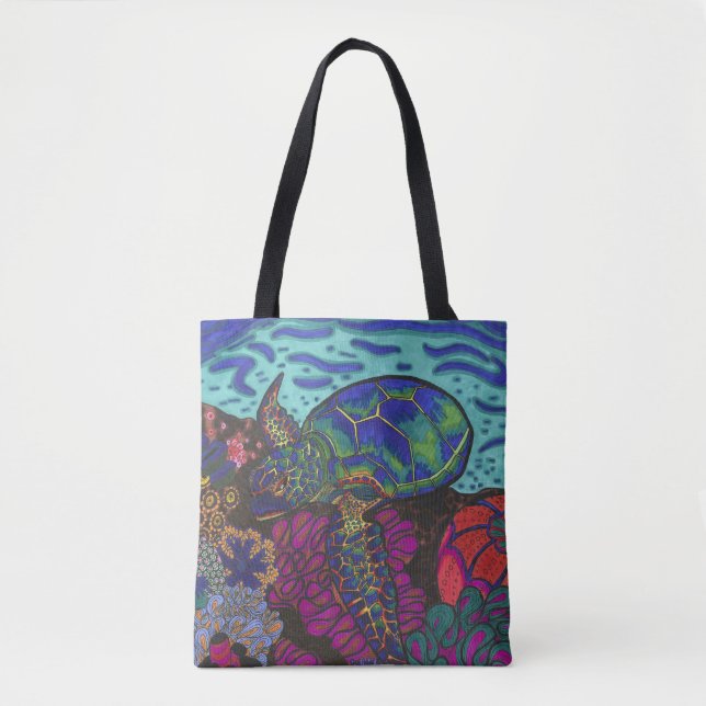 Bolso De Tela Tote de tortuga arco iris (Anverso)