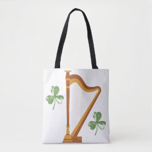 Bolso De Tela Tote de Trébol de Irlanda y Arpa