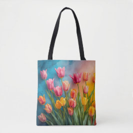 Bolso De Tela Tote de tulipanes acuarela caprichosa