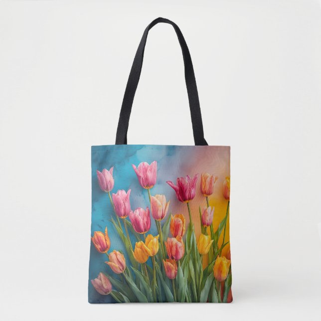 Bolso De Tela Tote de tulipanes acuarela caprichosa (Anverso)