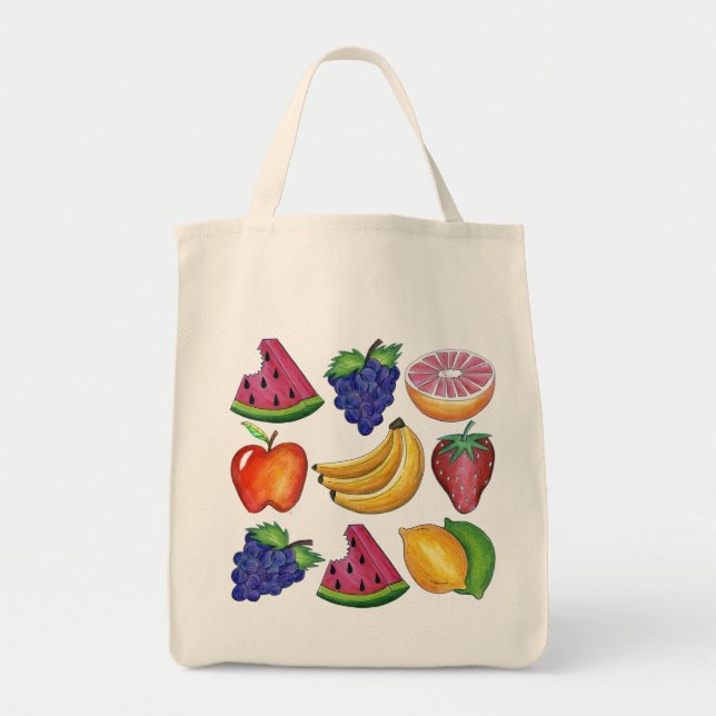 Bolso De Tela Tote de uva de fruta de limón de manzana de manzan (Frente)