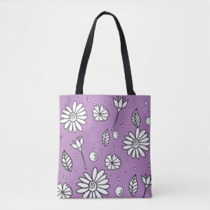 Bolso De Tela Tote De Verano De Flor De Diversión En Lavendar
