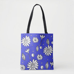 Bolso De Tela Tote De Verano De Flor Divertida En Azul oscuro