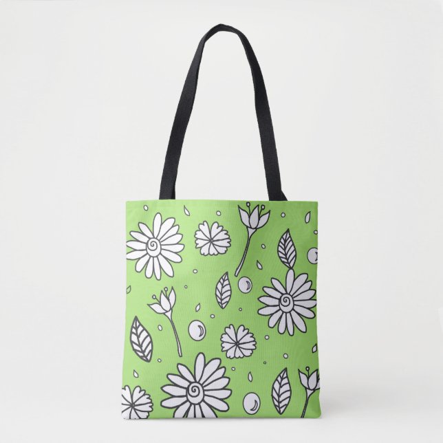 Bolso De Tela Tote De Verano De Flor Divertida En Verde (Anverso)