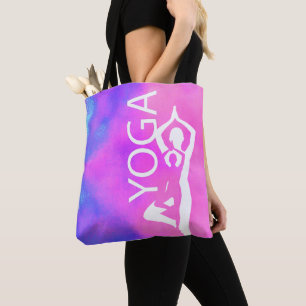 Bolso De Tela Tote de yoga Tree Pose - Color de agua rosa y mora