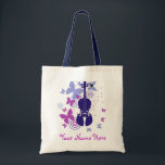 Bolso De Tela Tote del alboroto del violín con su propio nombre<br><div class="desc">Tote del alboroto del violín con su propio nombre. Mariposas lindas y la bolsa de asas púrpuras y azules del violín. Añada su propio nombre para personalizarlo. Solamente $10, 95</div>