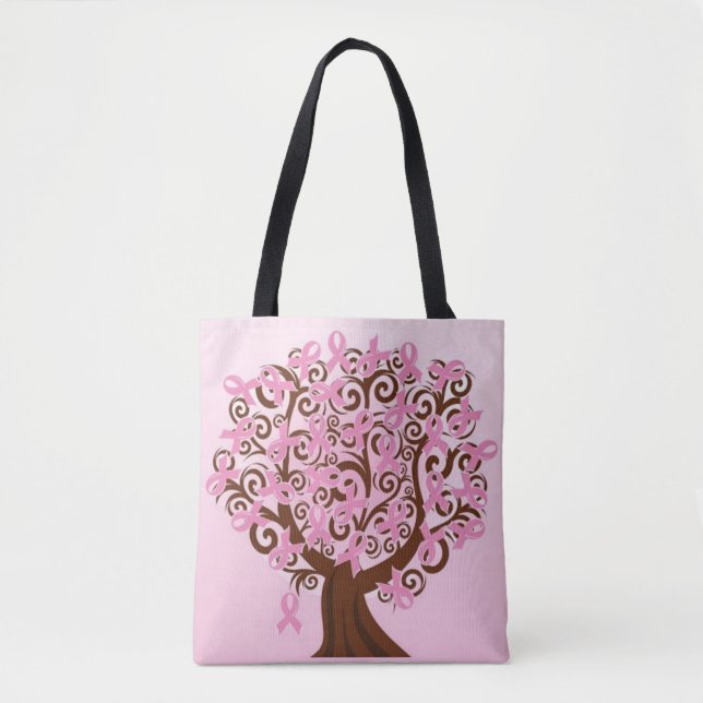 Bolso De Tela Tote del árbol de cintas del rosa del cáncer de (Anverso)