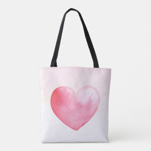 Bolso De Tela Tote del corazón de color de agua rosa