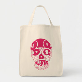 Bolso De Tela Tote del cráneo de Dia De Los Muertos Pink