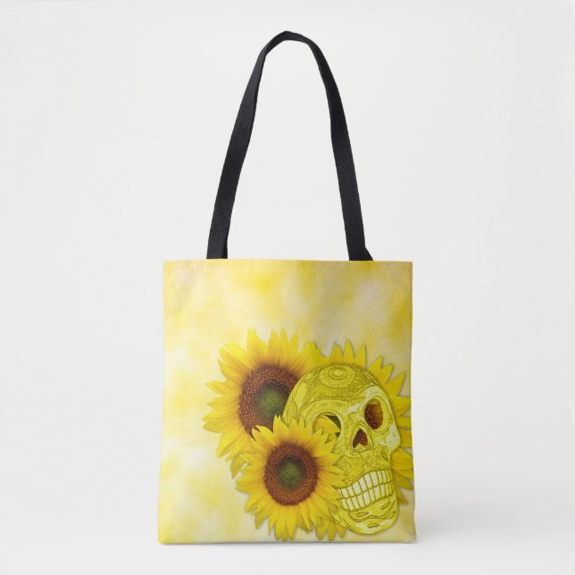 Bolso De Tela Tote del cráneo del girasol (Anverso)