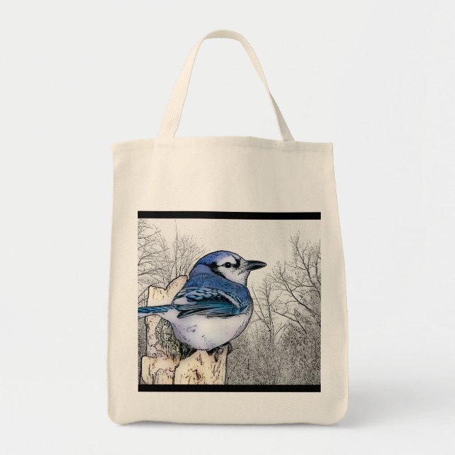 Bolso De Tela Tote del dibujo del arrendajo azul (Frente)