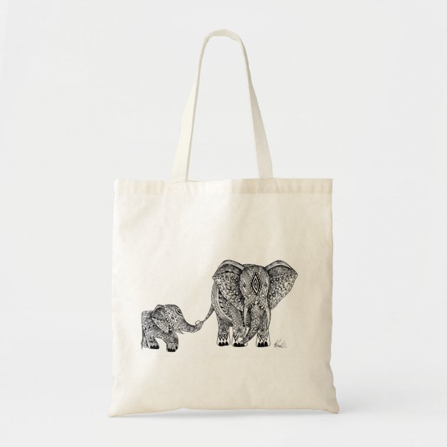 Bolso De Tela Tote del elefante y del bebé (Frente)