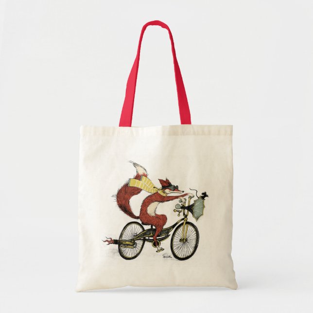 Bolso De Tela Tote del Fox que monta en bicicleta por los vatios (Frente)
