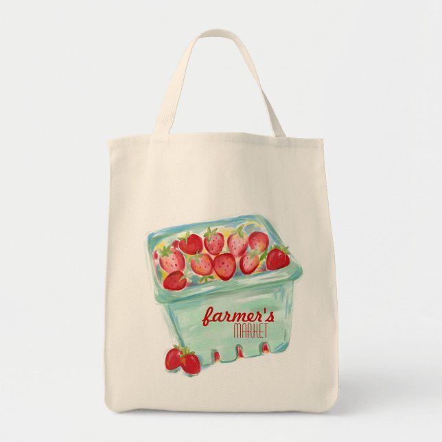 Bolso De Tela Tote del mercado de la cesta de fresas (Frente)