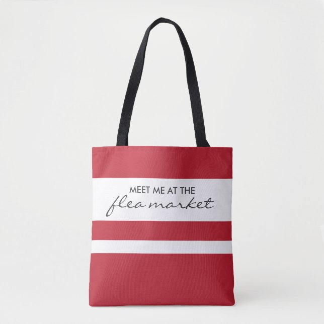 Bolso De Tela Tote del mercado de pulgas a rayas rojas y blancas (Anverso)