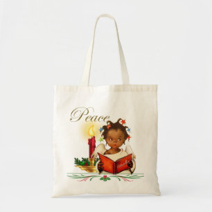 Bolso De Tela Tote del navidad con el chica del afroamericano