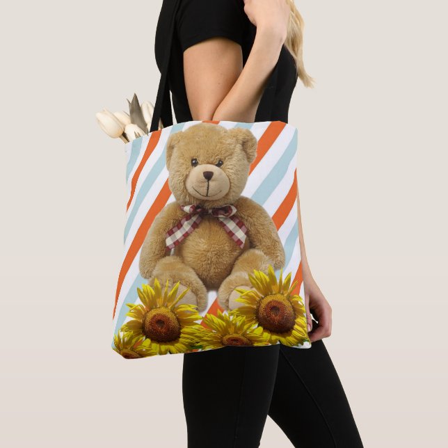 Bolso De Tela Tote del oso de Teddy con girasol (Detalle)