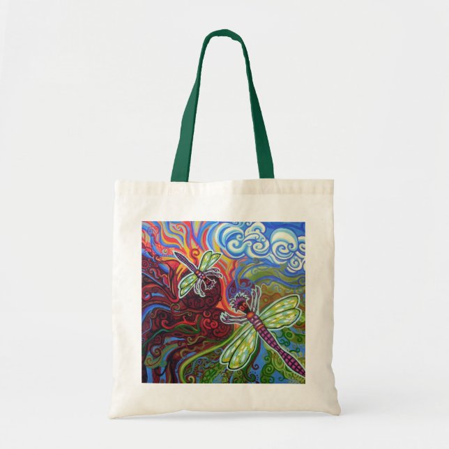 Bolso De Tela Tote del presupuesto de dos libélulas (Frente)
