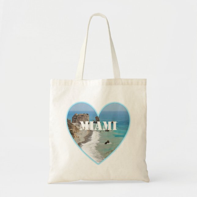 Bolso De Tela Tote del presupuesto del corazón de Miami Beach (Frente)