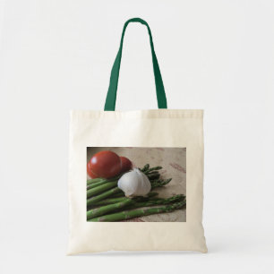 Bolso De Tela Tote del presupuesto--Espárrago, ajo y tomates