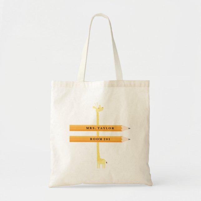 Bolso De Tela Tote del profesor de la jirafa y del lápiz (Frente)