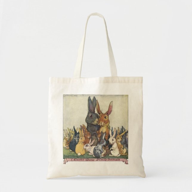 Bolso De Tela Tote del retrato de la familia del conejito de (Frente)