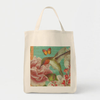 Bolso De Tela Tote del ultramarinos del collage del colibrí del