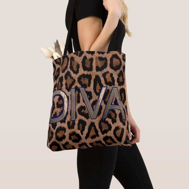 Bolso De Tela Tote Diva de impresión de animales leopardos (Detalle)