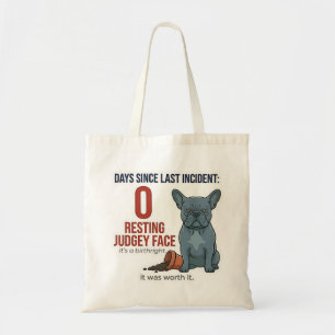 Bolso De Tela Tote divertida de mala perra francesa azul sin arr