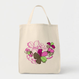 Bolso De Tela Tote Doodle Hibiscus Grocery