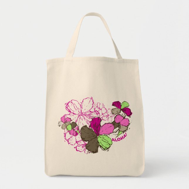 Bolso De Tela Tote Doodle Hibiscus Grocery (Frente)
