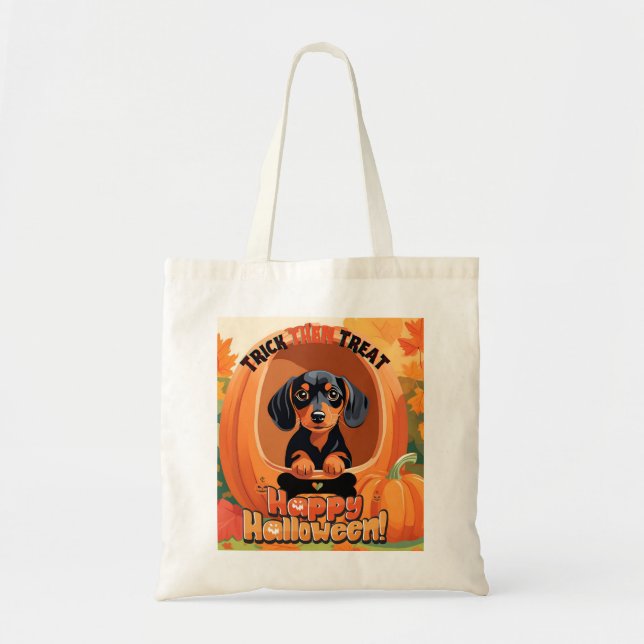 Bolso De Tela Tote Doxie Halloween (Frente)
