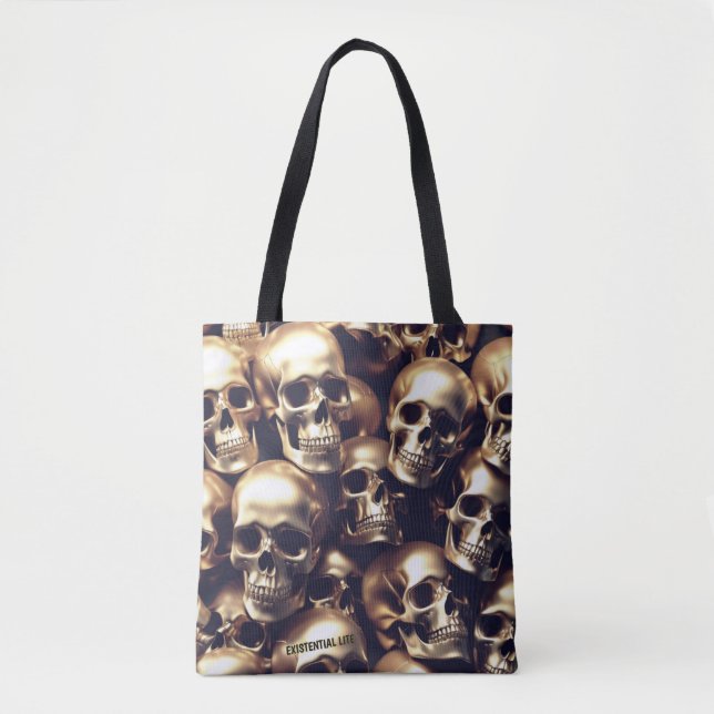 Bolso De Tela TOTE EXISTENCIAL LITE Gold Skulls (Anverso)
