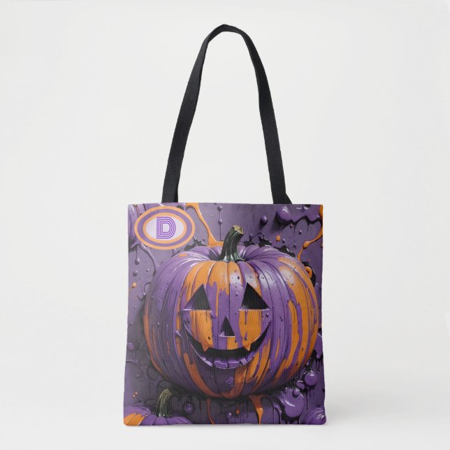 Bolso De Tela Tote festivo morado y Naranja (Anverso)