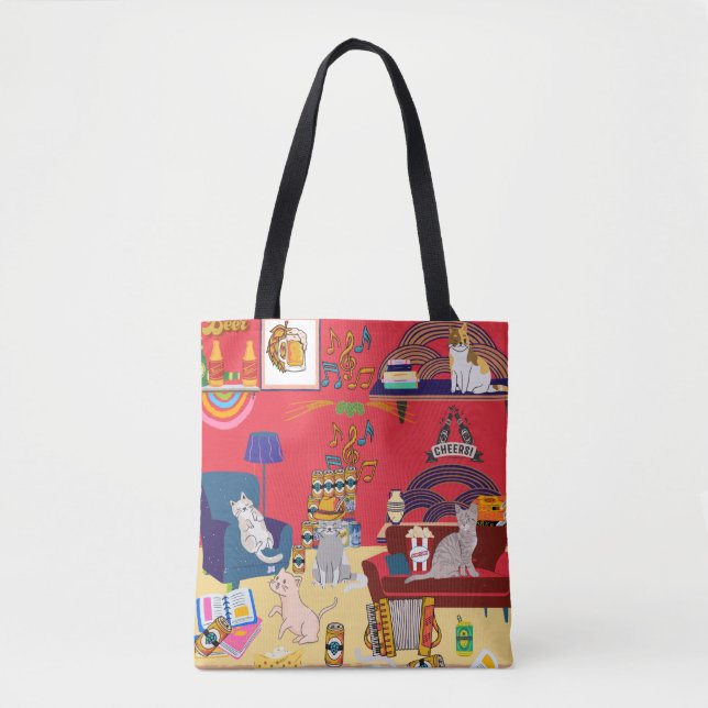 Bolso De Tela Tote fiesta de gatos (Anverso)