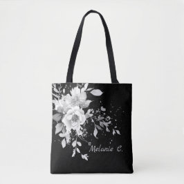 Bolso De Tela Tote floral blanco y negro ineludible