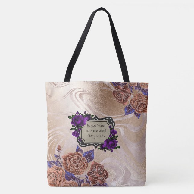 Bolso De Tela Tote floral de mármol dorado (Anverso)