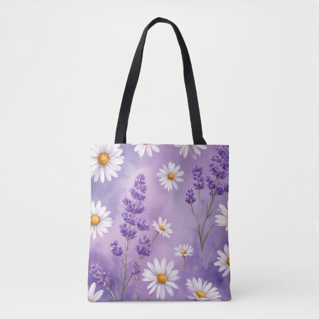 Bolso De Tela Tote floral de serenidad púrpura (Anverso)