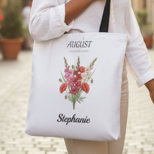 Bolso De Tela Tote Floral del Mes de Nacimiento Amapola Gladiolo
