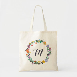 Bolso De Tela Tote floral del monograma de la guirnalda -