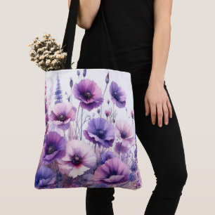 Bolso De Tela Tote Floral Flor de Hibisco Morado