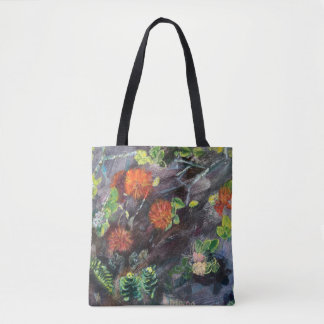 Bolso De Tela Tote floral hawaiano negro y rojo