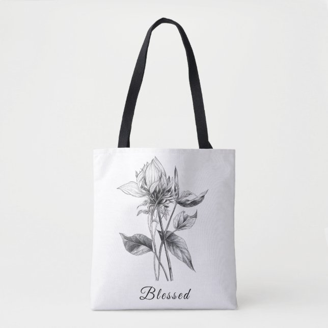 Bolso De Tela Tote floral mínimo número 1 con manijas negras (Anverso)