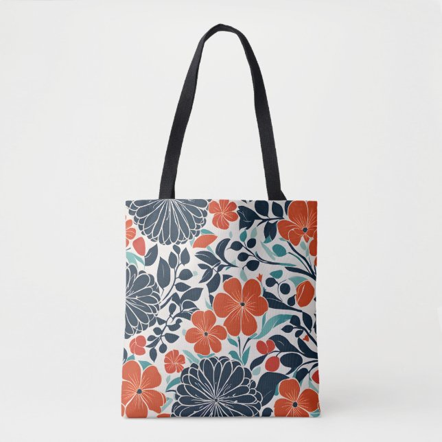 Bolso De Tela Tote floral moderno escarlata y negro (Anverso)