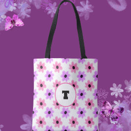 Bolso De Tela Tote floral Primavera rosa y morado