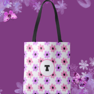 Bolso De Tela Tote floral Primavera rosa y morado