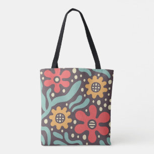 Bolso De Tela Tote Floral Retro Groovy