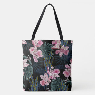 Bolso De Tela Tote floral rosa tropical hawaiano